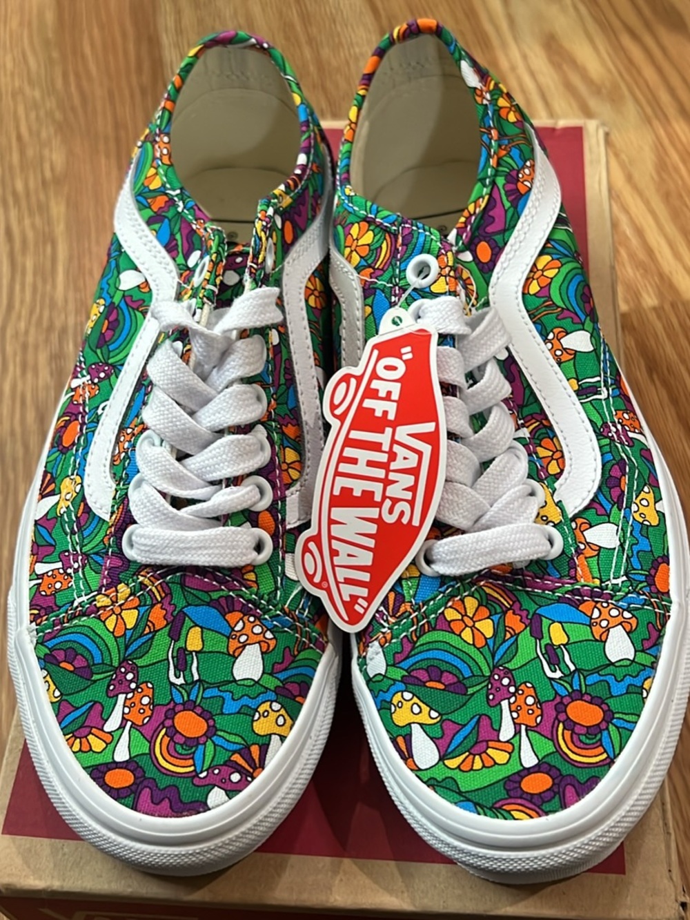 Vans Old Skool Green Multicolor Floral & Mushroom Skateboard Shoes W 8 M 6.5 - Picture 2 of 4